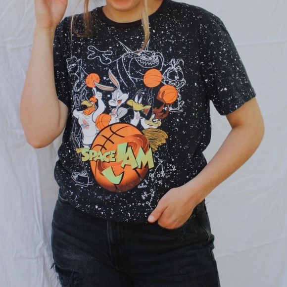 Space Jam Speckled Black T-shirt Size Large - Picture 2 of 6